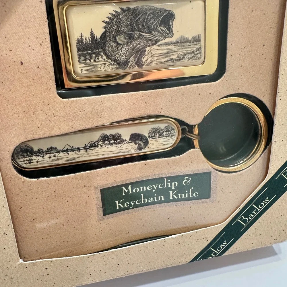 Barlow Designs Stephen Barlow Bass Money Clip and Keychain Knife Gift Set USA